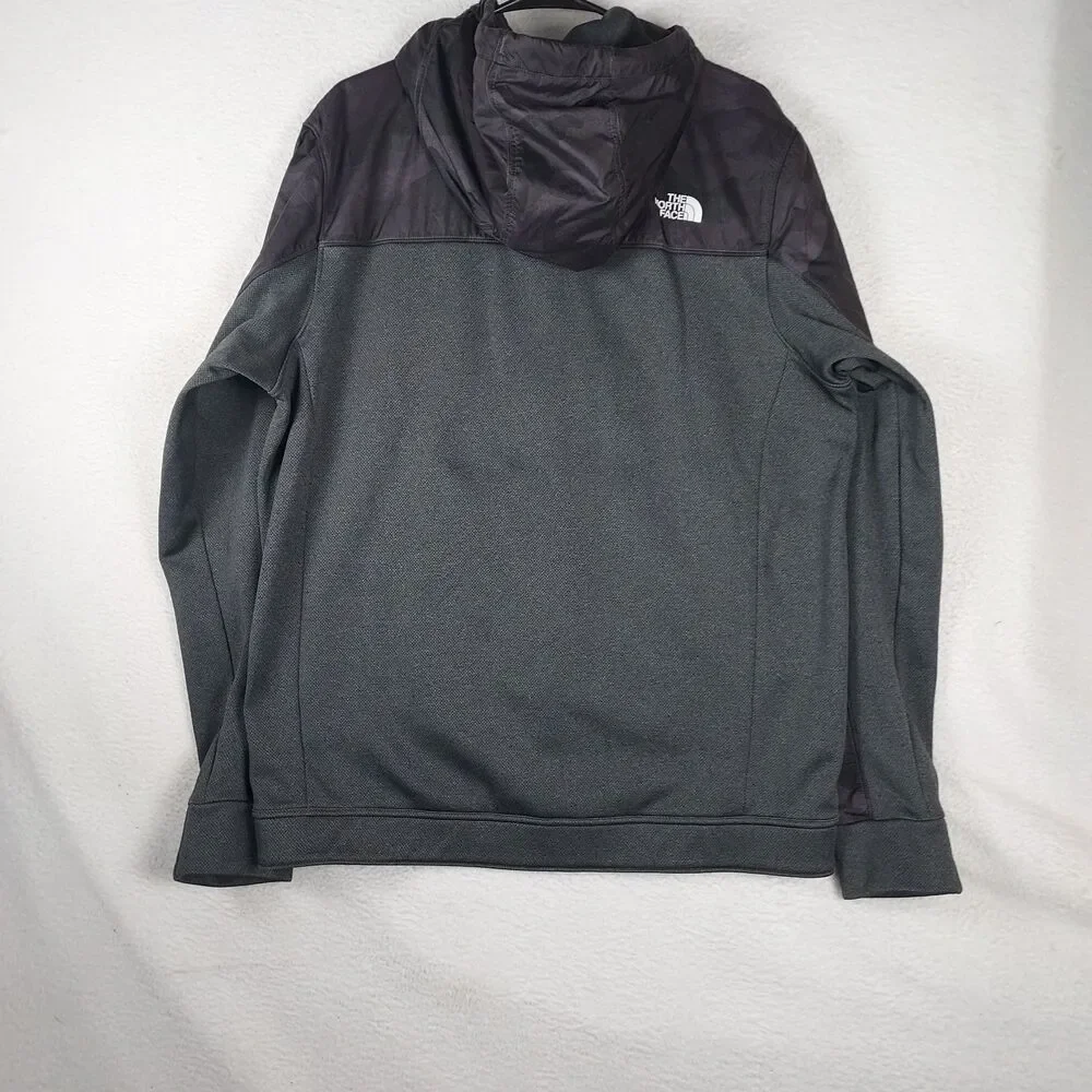 The North Face Mens Large Full Zip Hooded Fleece Jacket Gray Black Camo Logo